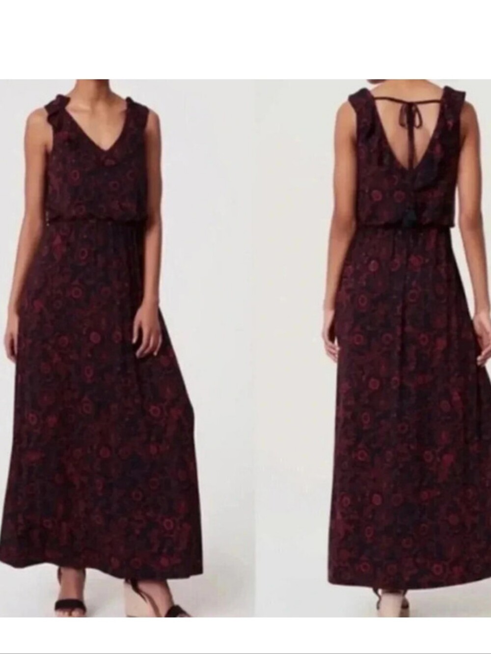 Loft Navy & Red Floral Maxi Dress
